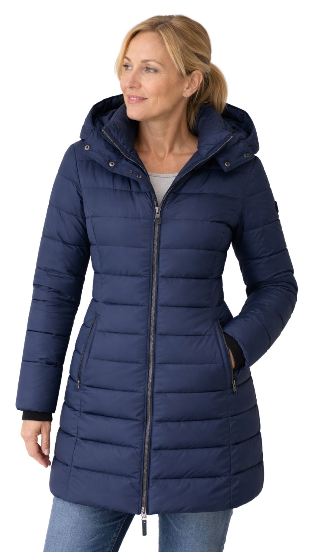 Sophie | Lange Steppjacke mit Kapuze für Damen